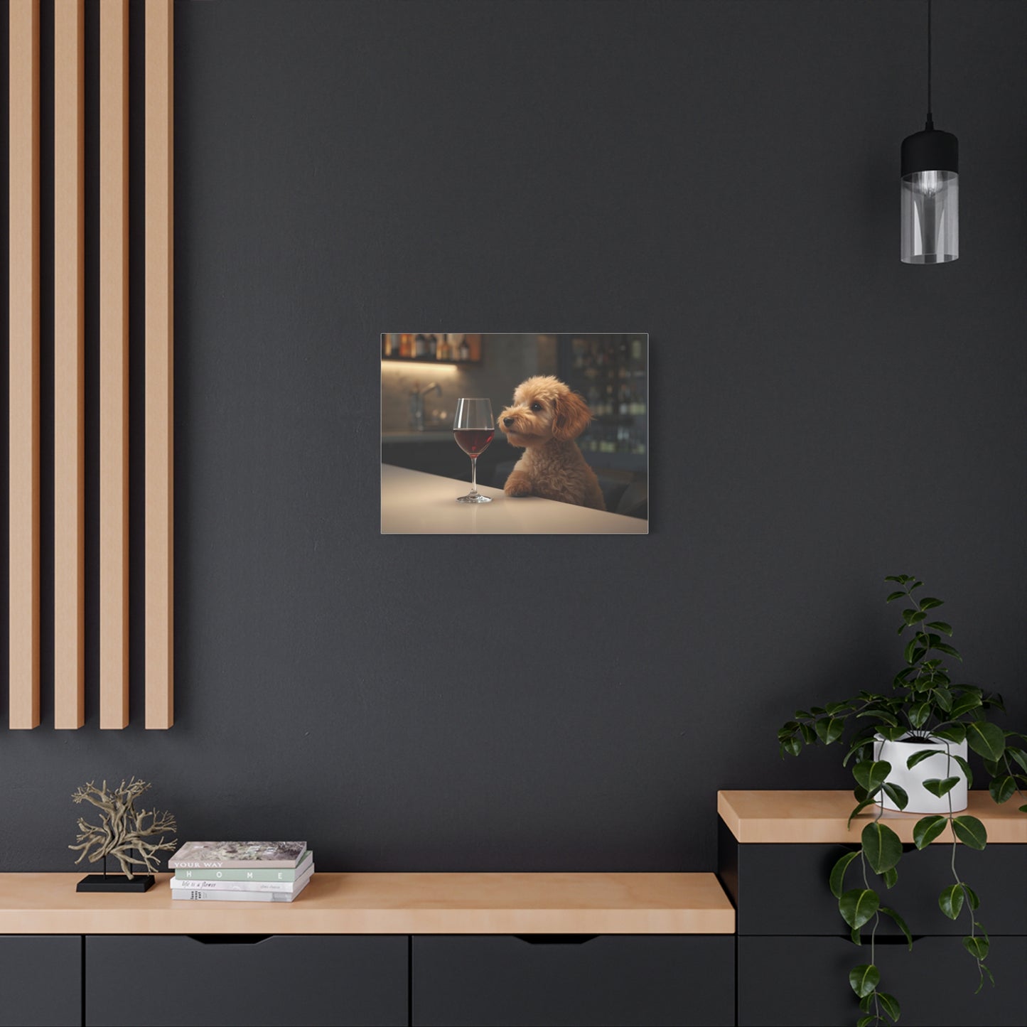 Wine Night Puppy Canvas - Matte Stretched Wall Art