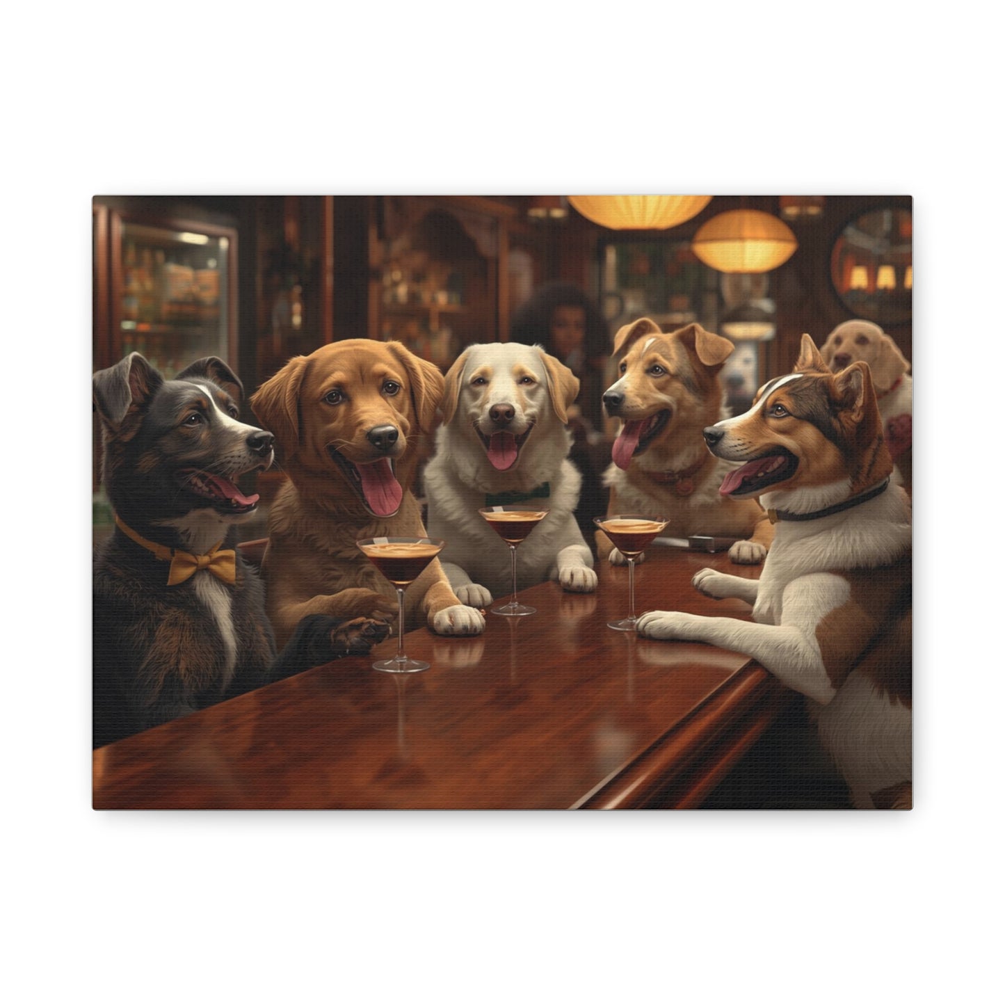 Dogs at the Bar Matte Canvas Wall Art — Funny Bar Scene for Dog Lovers