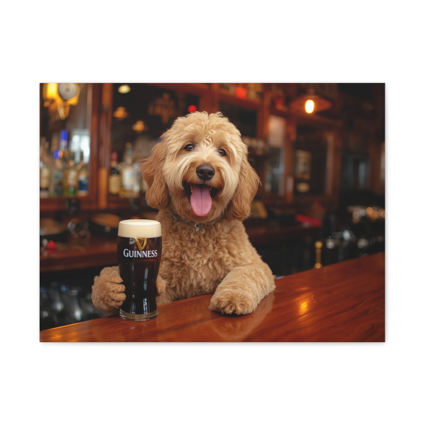 Dog at the Bar with Guinness (Matte Stretched) - Canvas Wall Art