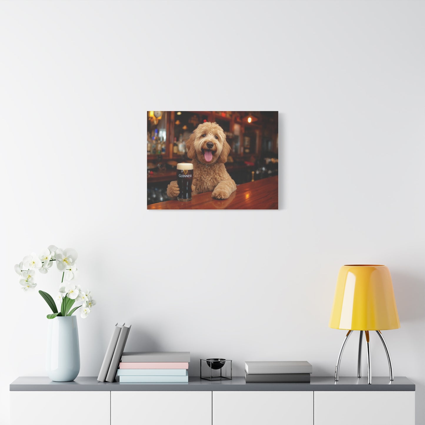 Dog at the Bar with Guinness (Matte Stretched) - Canvas Wall Art
