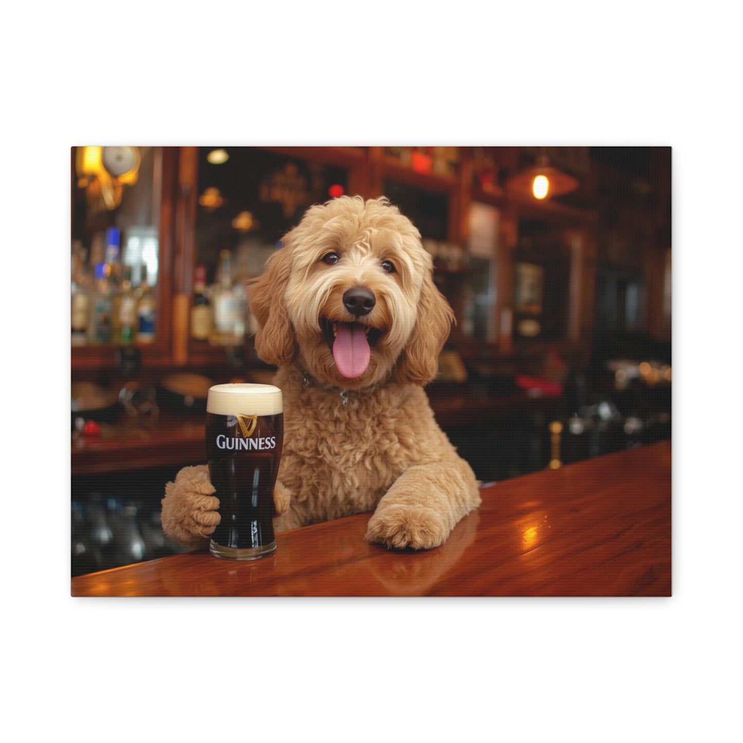 Dog at the Bar with Guinness (Matte Stretched) - Canvas Wall Art