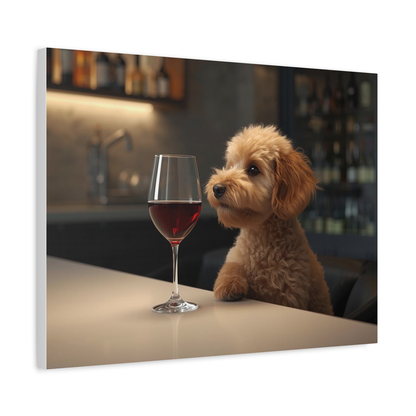 Wine Night Puppy Canvas - Matte Stretched Wall Art