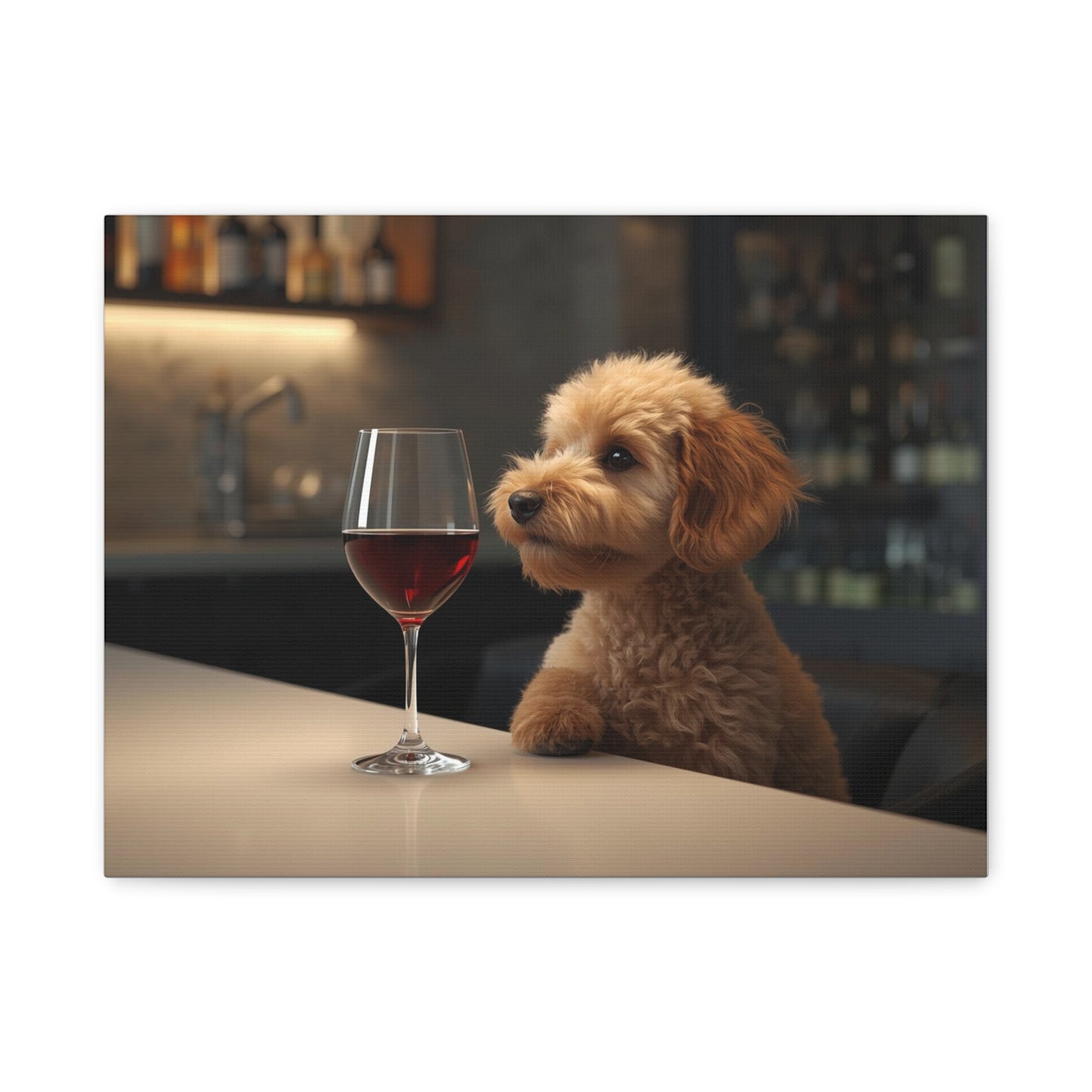 Wine Night Puppy Canvas - Matte Stretched Wall Art