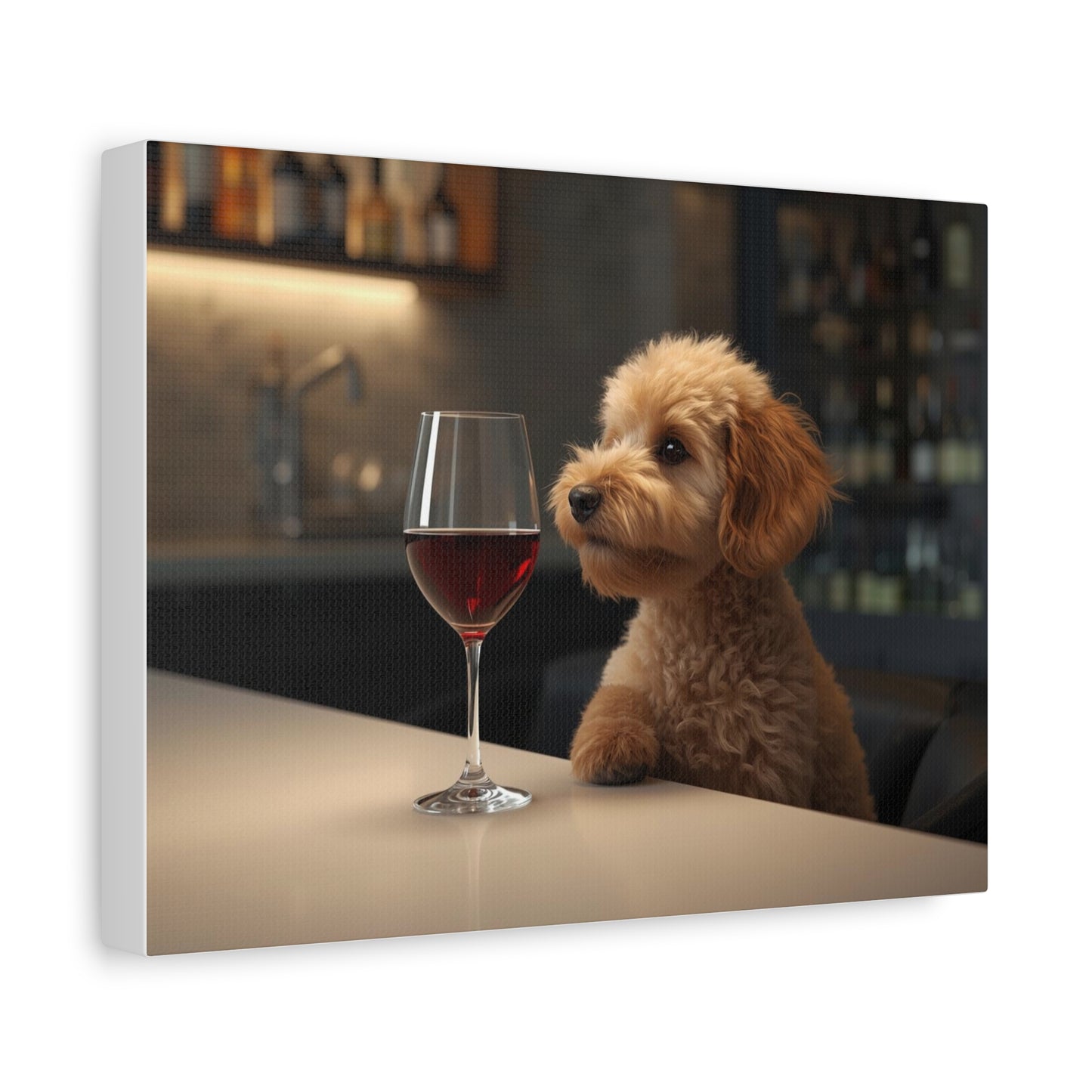 Wine Night Puppy Canvas - Matte Stretched Wall Art