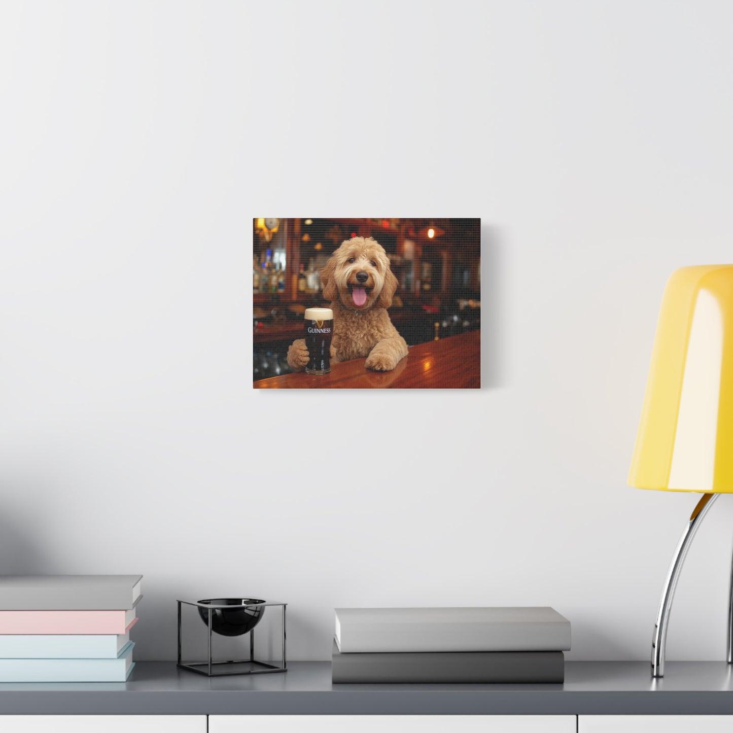 Dog at the Bar with Guinness (Matte Stretched) - Canvas Wall Art
