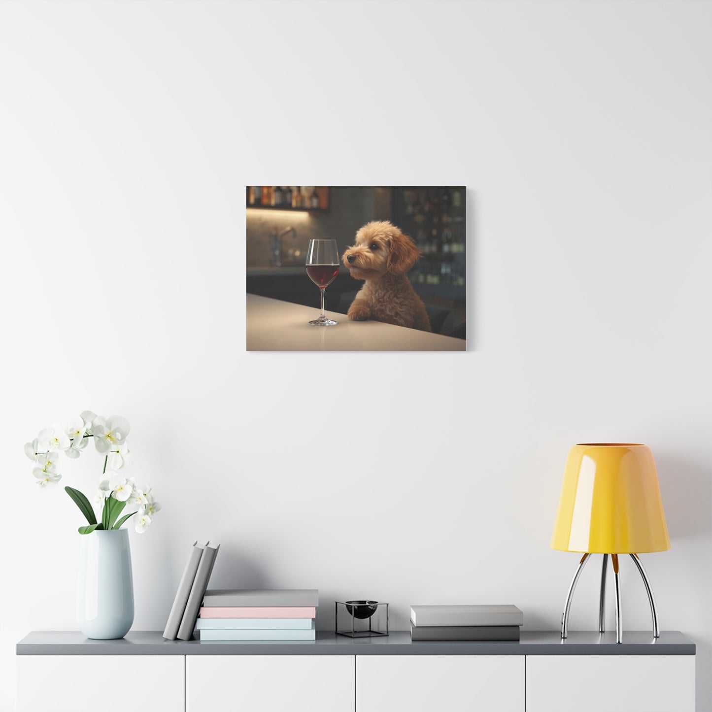 Wine Night Puppy Canvas - Matte Stretched Wall Art