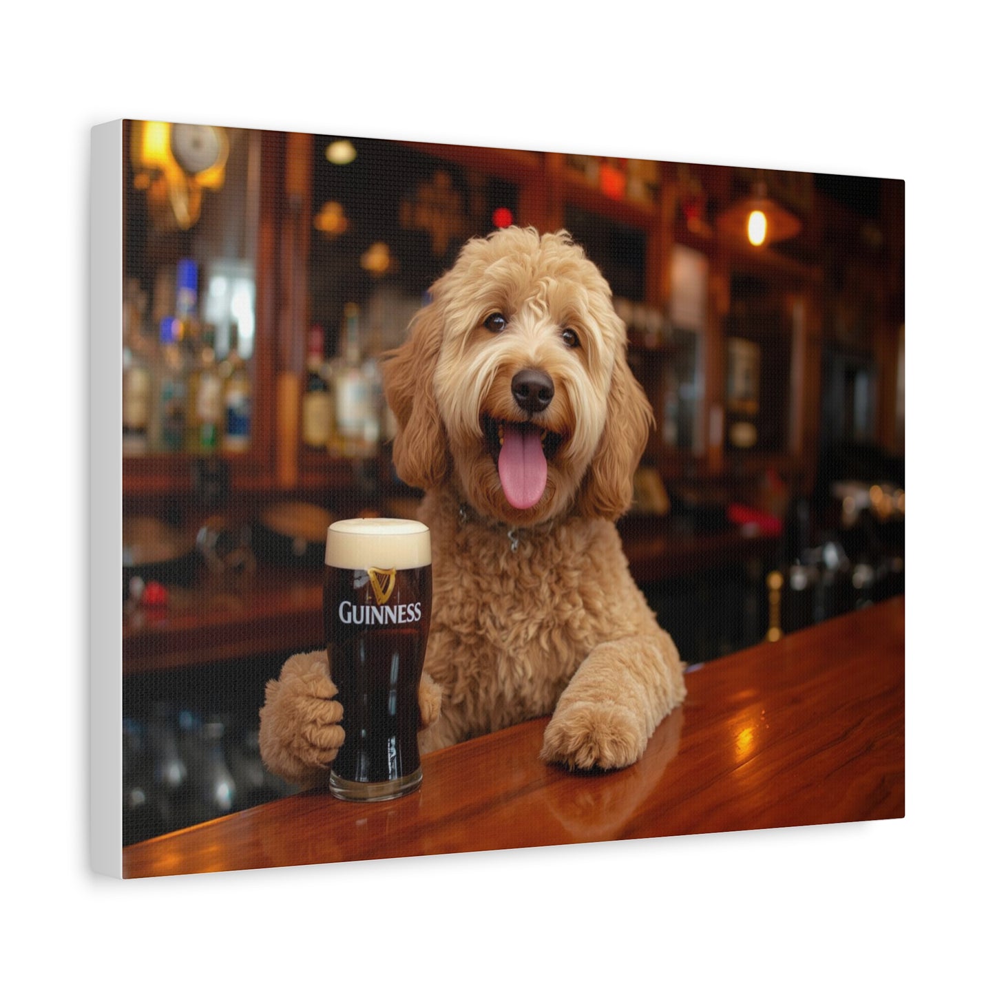 Dog at the Bar with Guinness (Matte Stretched) - Canvas Wall Art