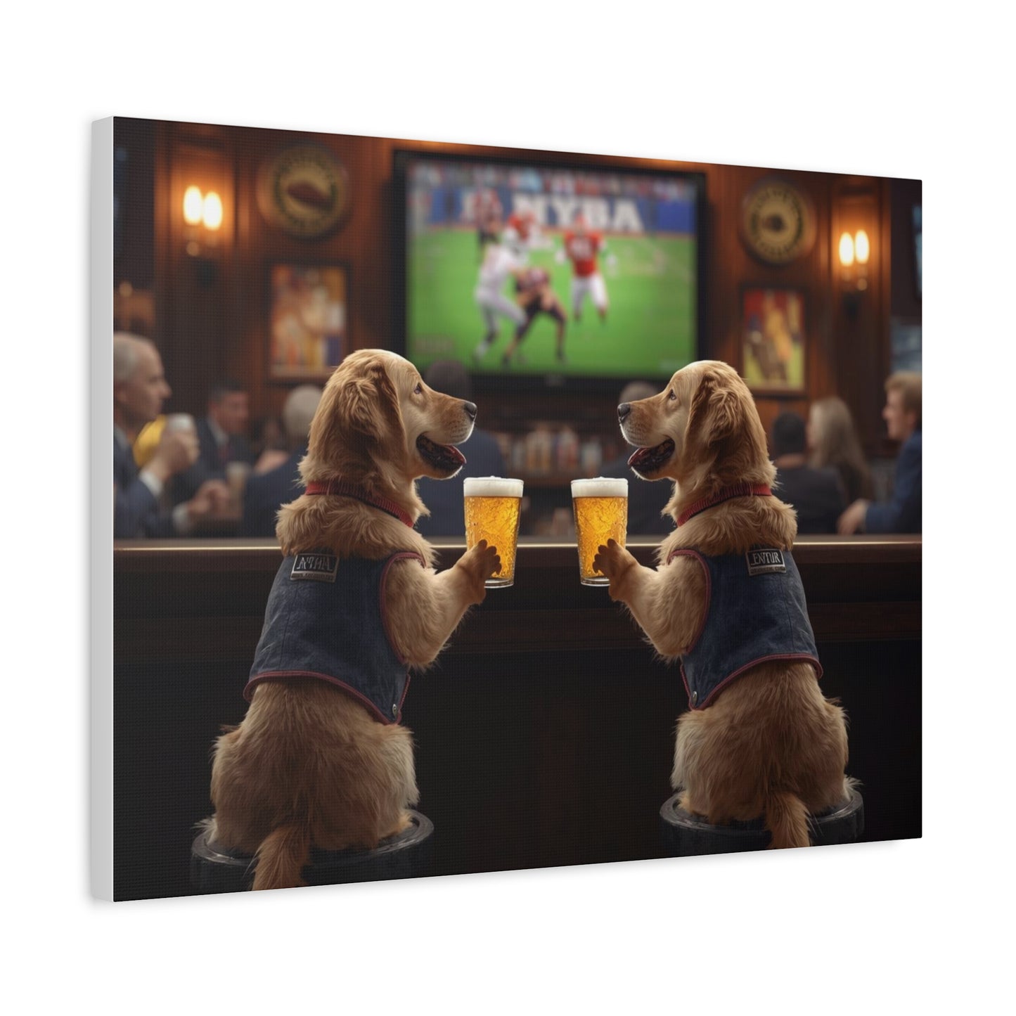 Golden Retriever Pub Night - Canvas Wall Art