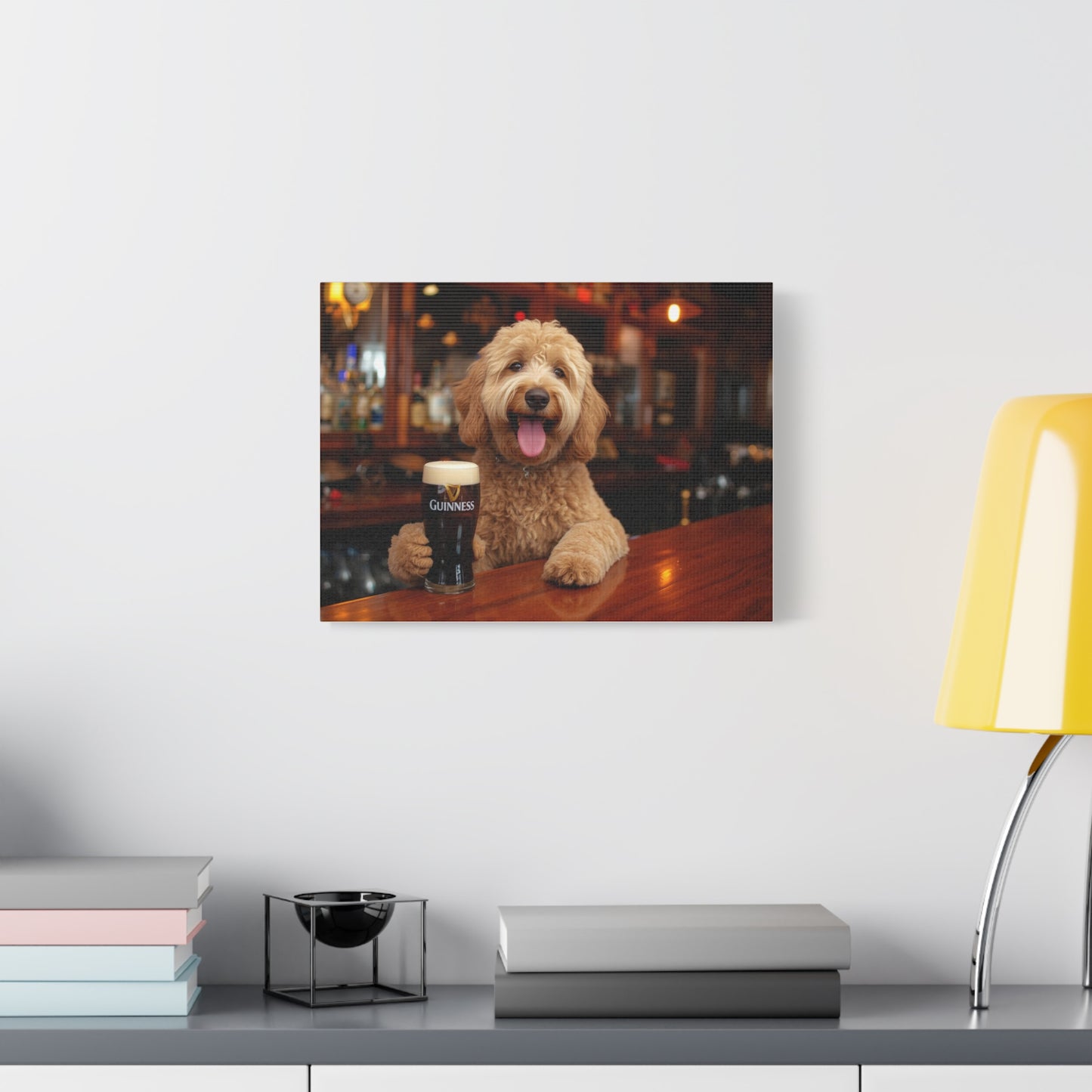 Dog at the Bar with Guinness (Matte Stretched) - Canvas Wall Art