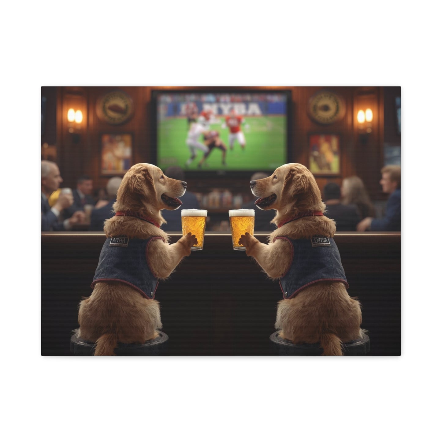Golden Retriever Pub Night - Canvas Wall Art