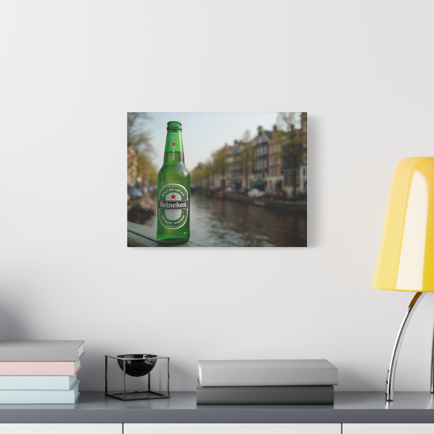 Heineken in Amsterdam Canal - Canvas Wall Art