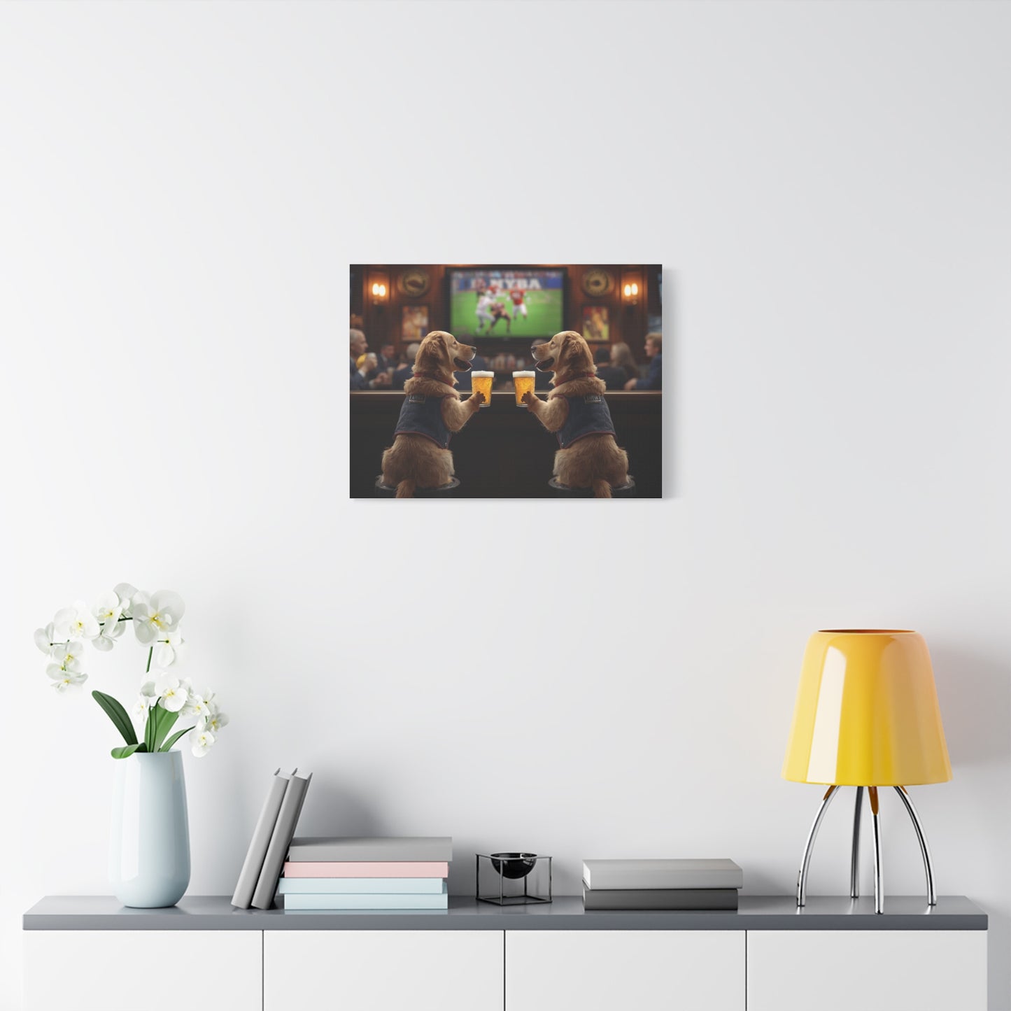 Golden Retriever Pub Night - Canvas Wall Art