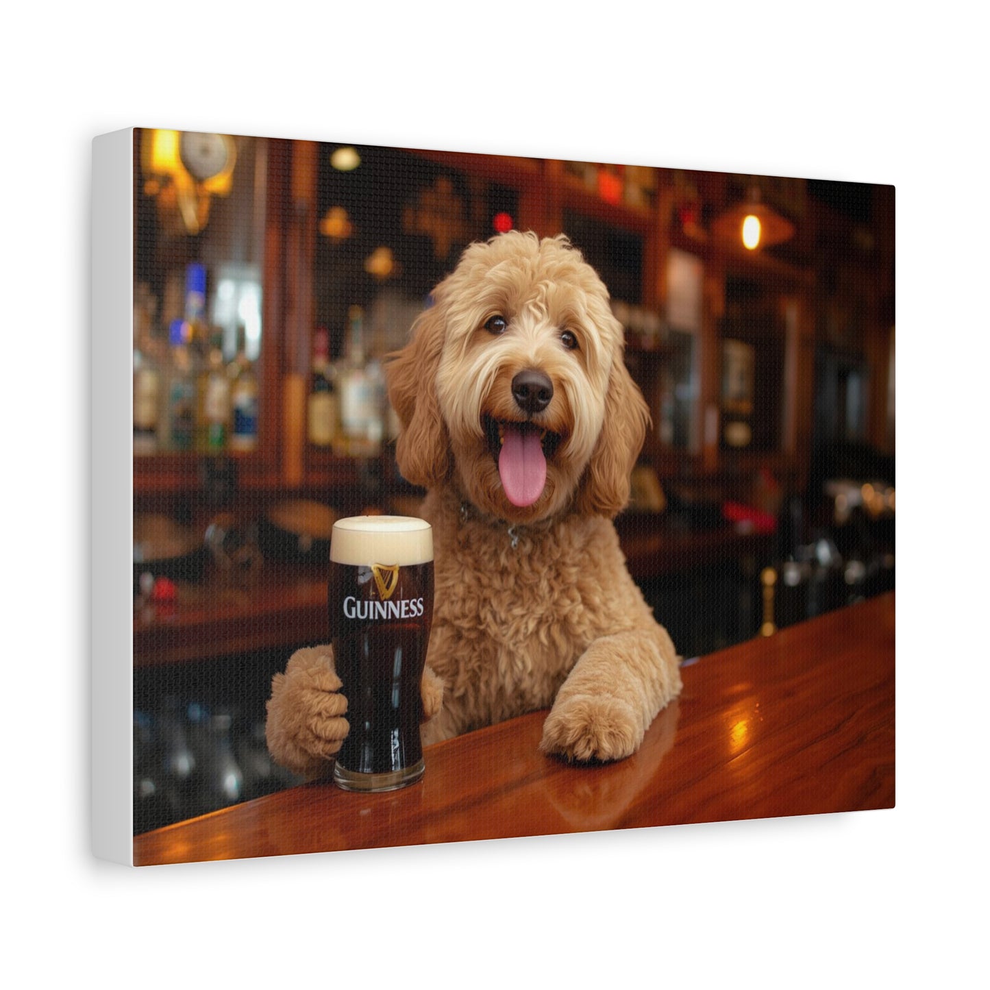 Dog at the Bar with Guinness (Matte Stretched) - Canvas Wall Art