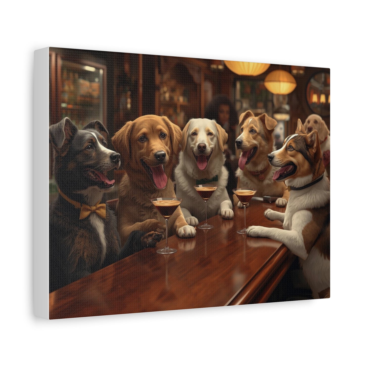 Dogs at the Bar Matte Canvas Wall Art — Funny Bar Scene for Dog Lovers