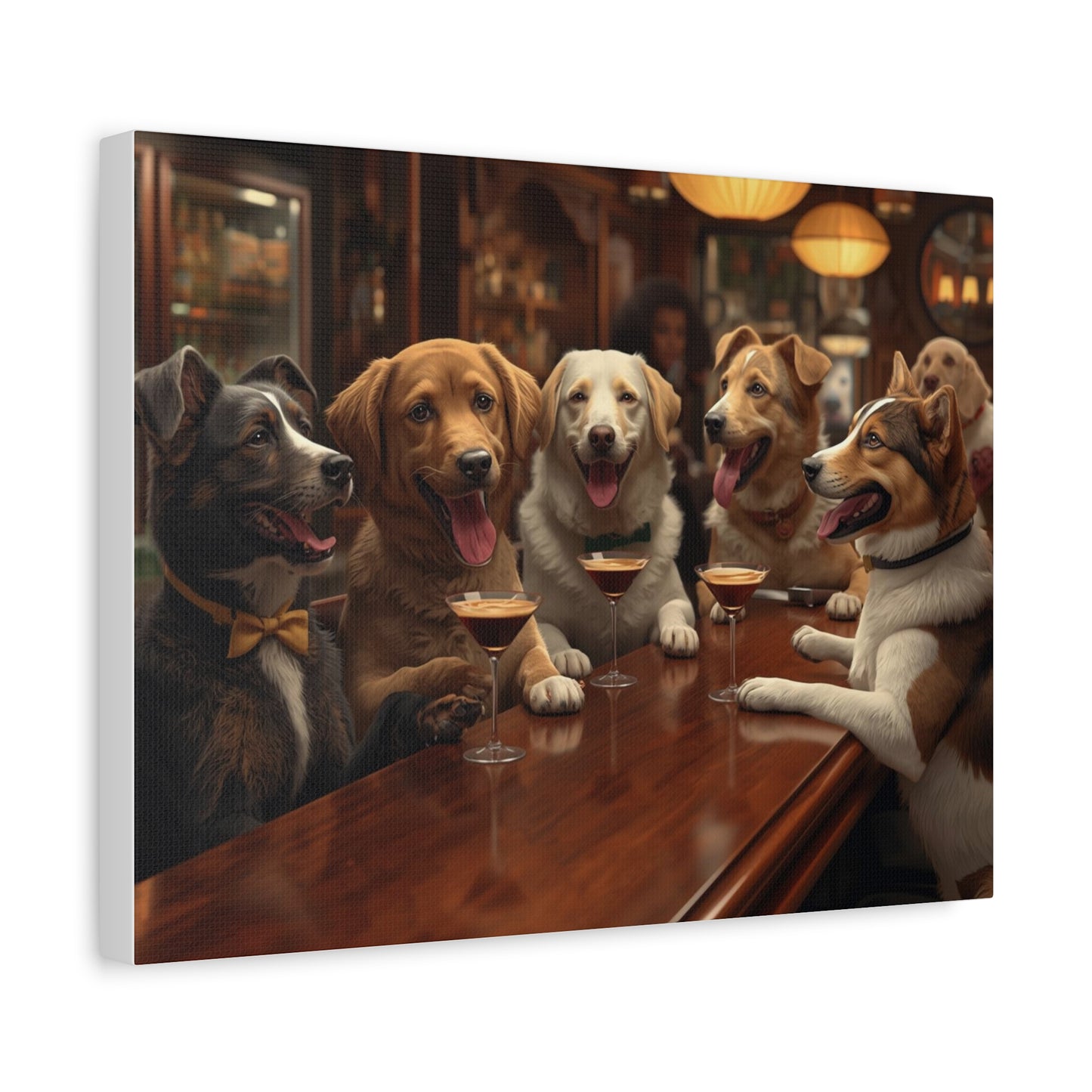 Dogs at the Bar Matte Canvas Wall Art — Funny Bar Scene for Dog Lovers