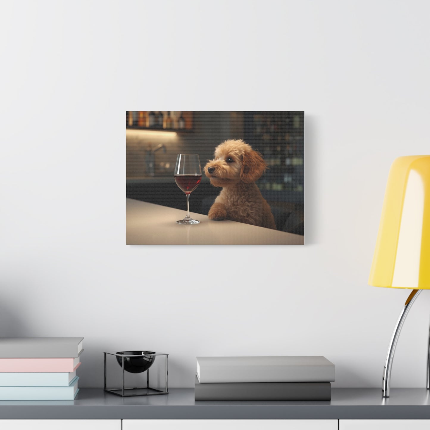 Wine Night Puppy Canvas - Matte Stretched Wall Art