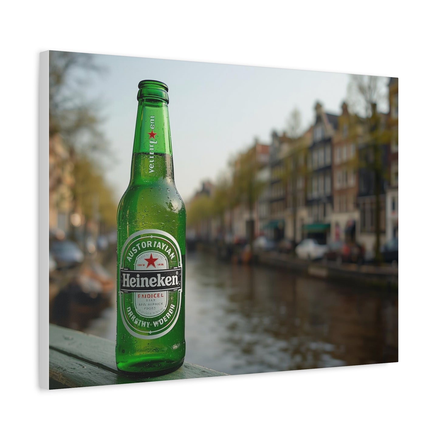 Heineken in Amsterdam Canal - Canvas Wall Art