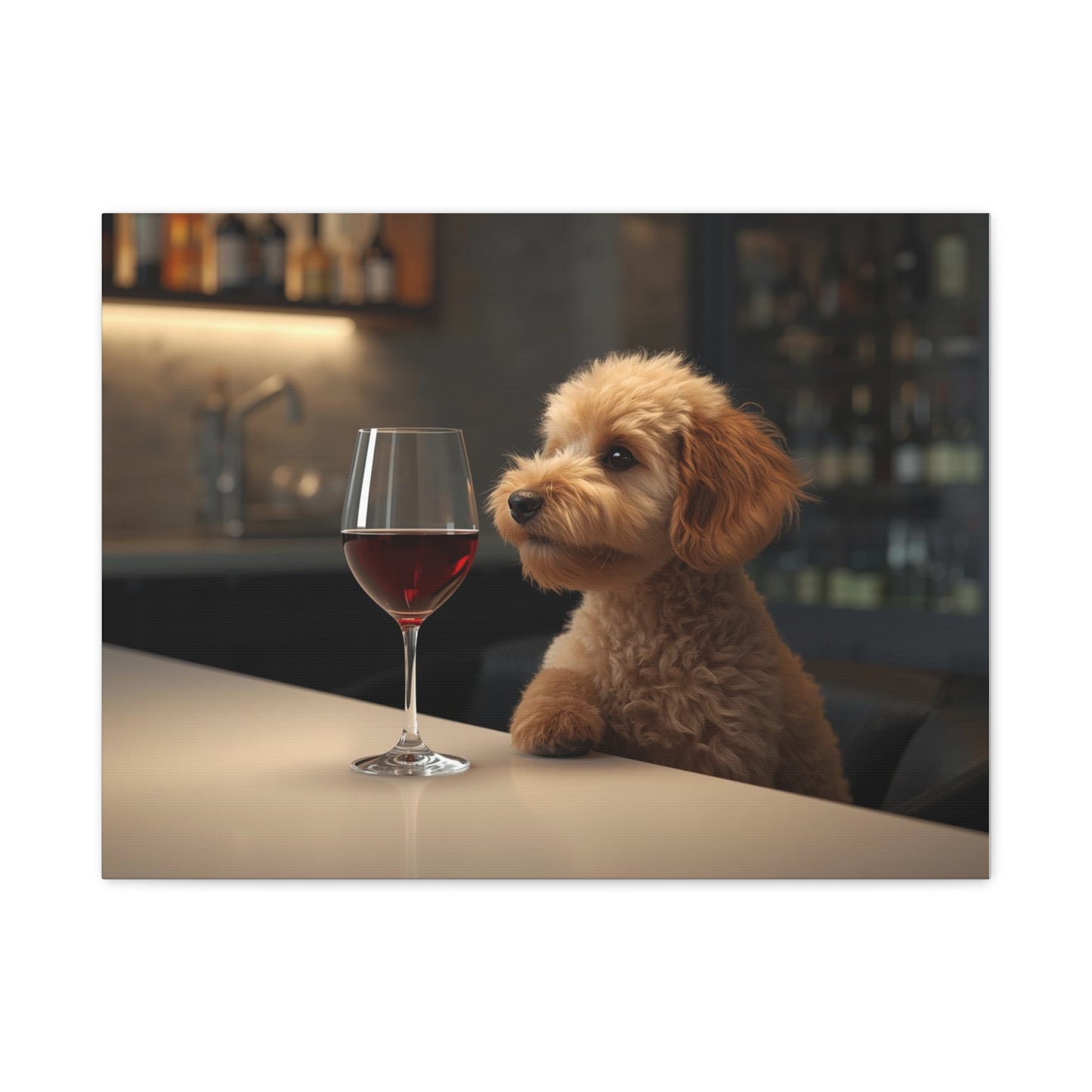 Wine Night Puppy Canvas - Matte Stretched Wall Art