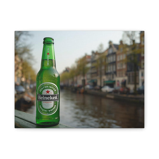 Heineken in Amsterdam Canal - Canvas Wall Art