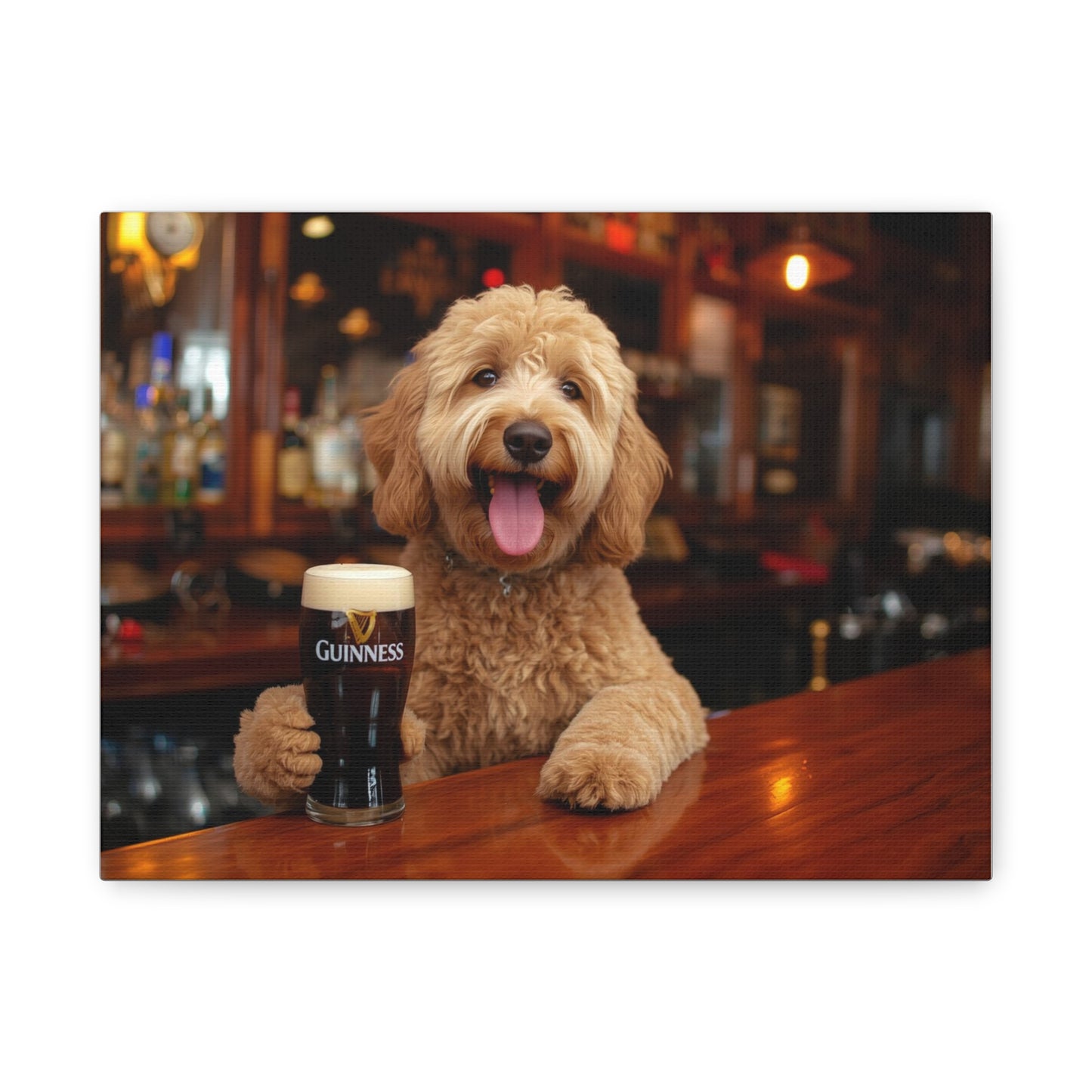 Dog at the Bar with Guinness (Matte Stretched) - Canvas Wall Art