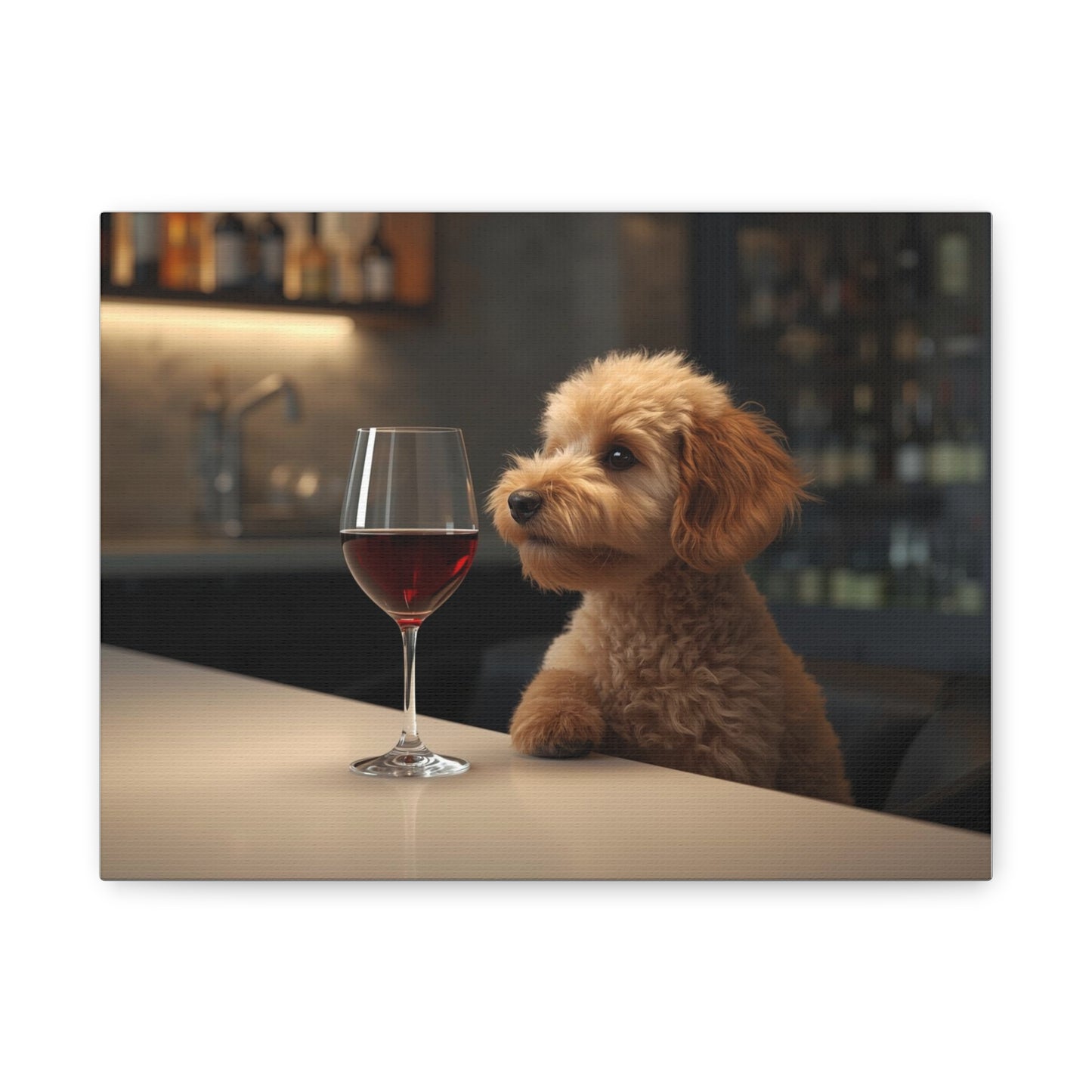 Wine Night Puppy Canvas - Matte Stretched Wall Art