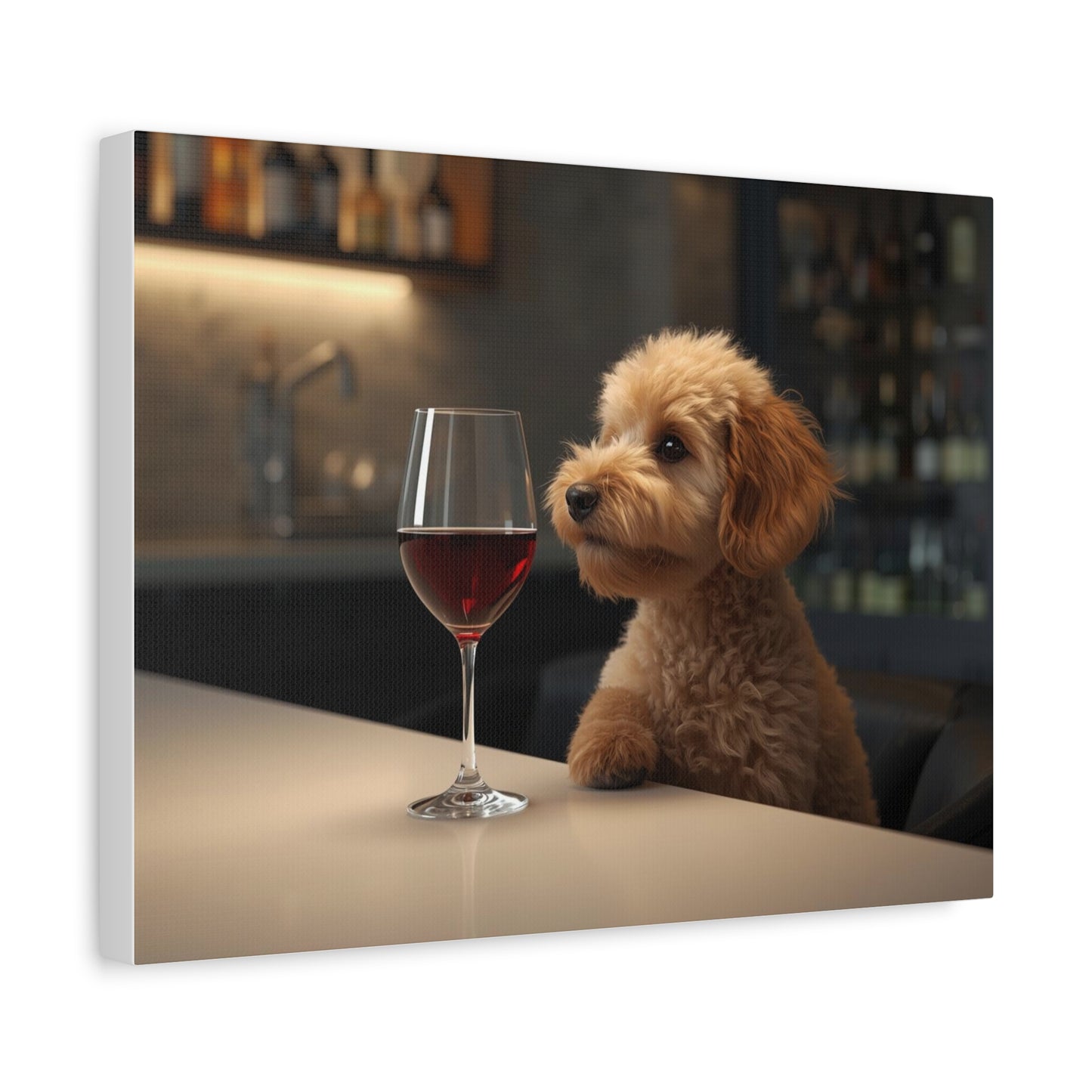 Wine Night Puppy Canvas - Matte Stretched Wall Art