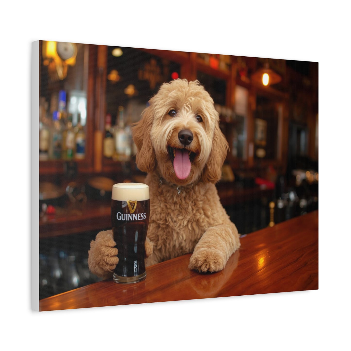 Dog at the Bar with Guinness (Matte Stretched) - Canvas Wall Art