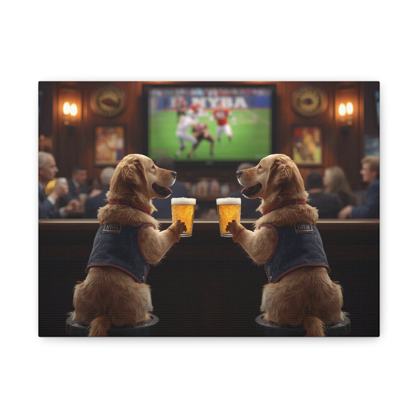 Golden Retriever Pub Night - Canvas Wall Art