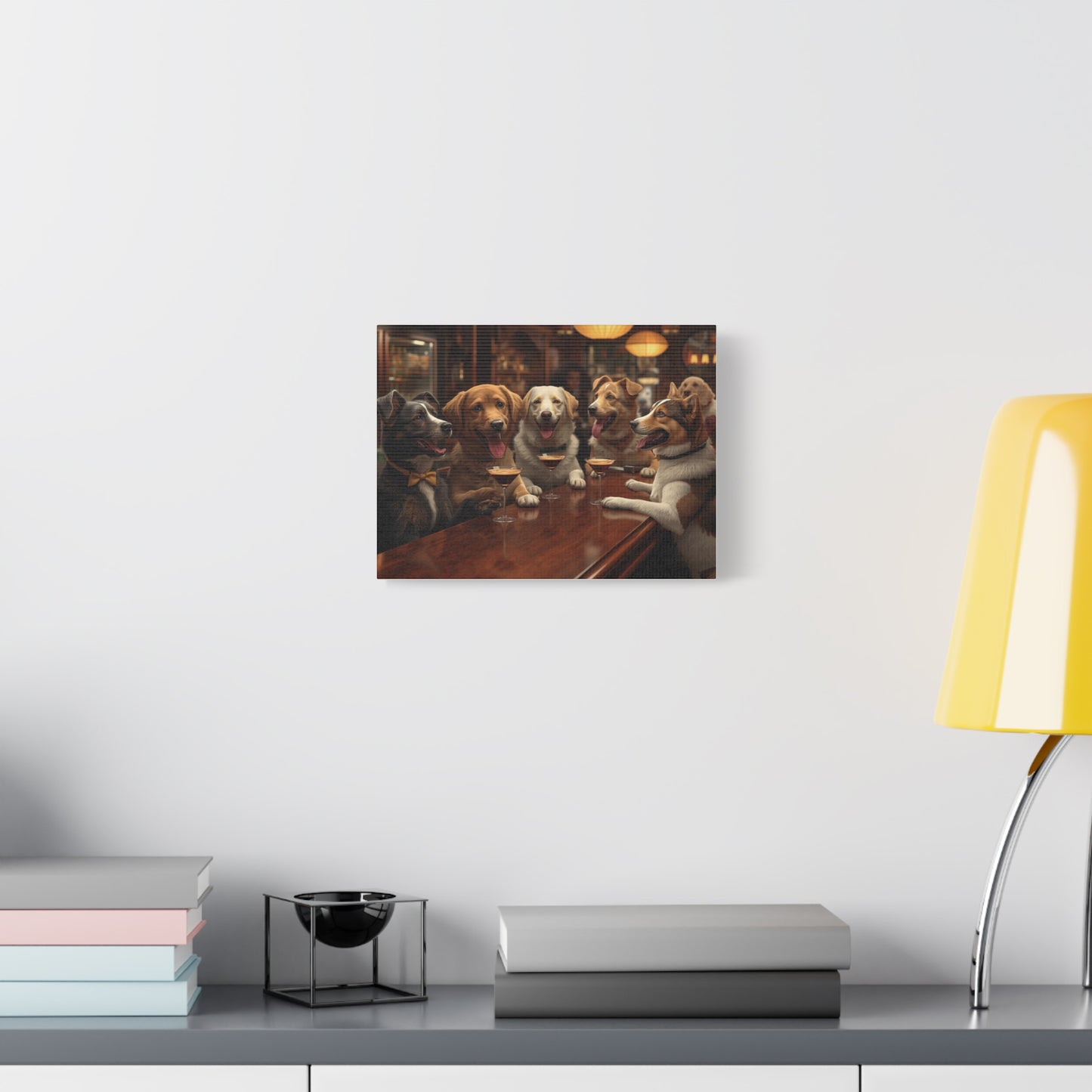 Dogs at the Bar Matte Canvas Wall Art — Funny Bar Scene for Dog Lovers