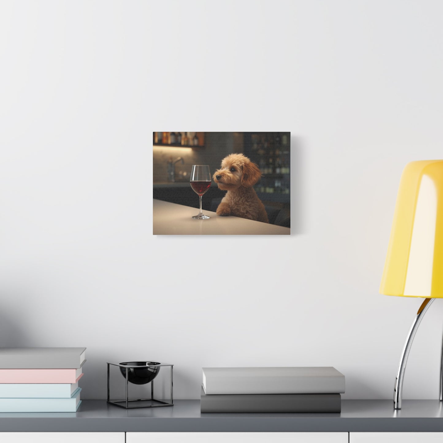 Wine Night Puppy Canvas - Matte Stretched Wall Art